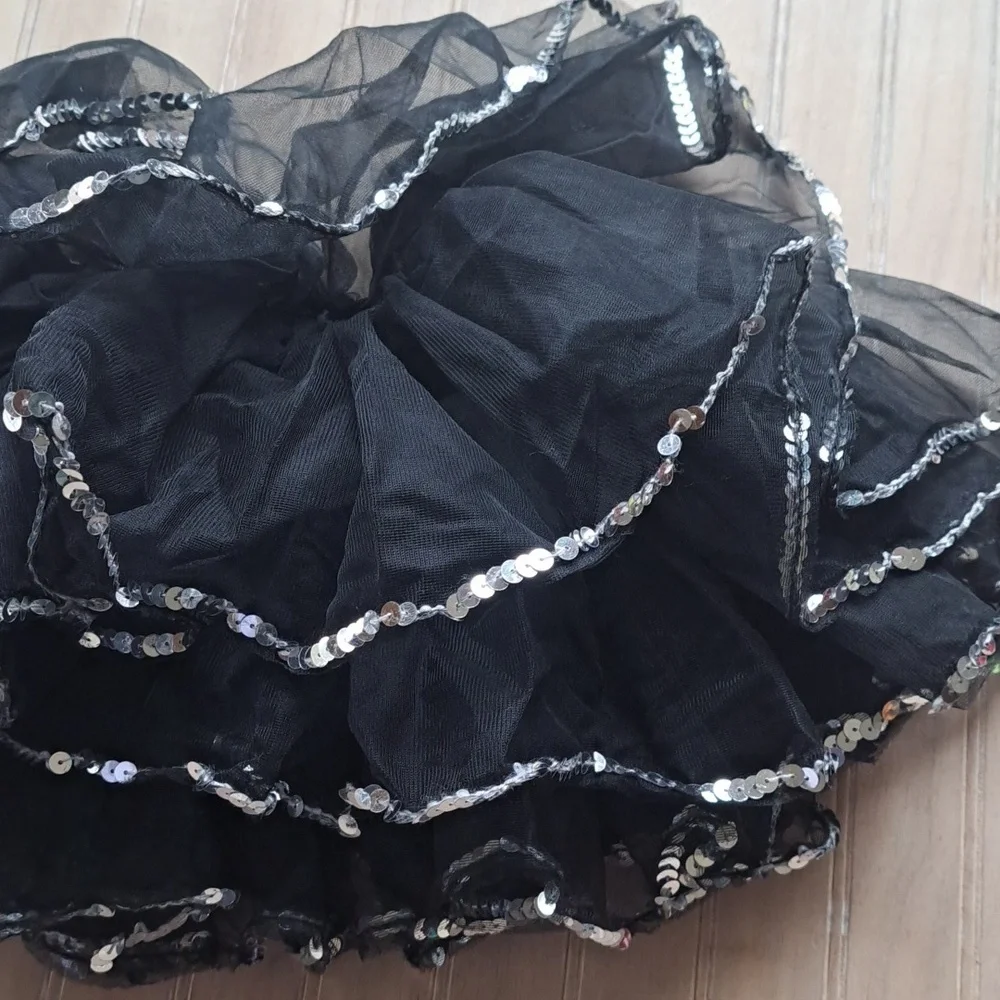 Kids Black Tutu Skirt Medium Child Sequin Trim Ballet Dance Costume Dress Up